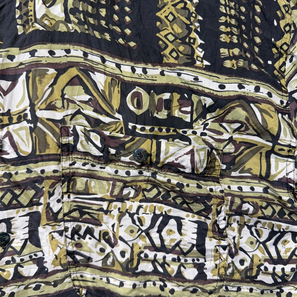 Vintage 90s SUMMA Silk Shirt MNS L Geometric Abstract Tribal Button Up 100% Silk - Picture 3 of 8